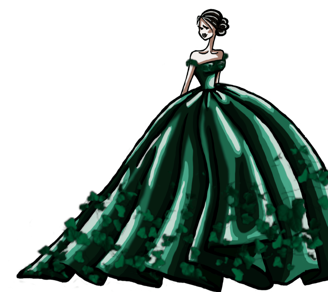 Drawing of a lady in green dress